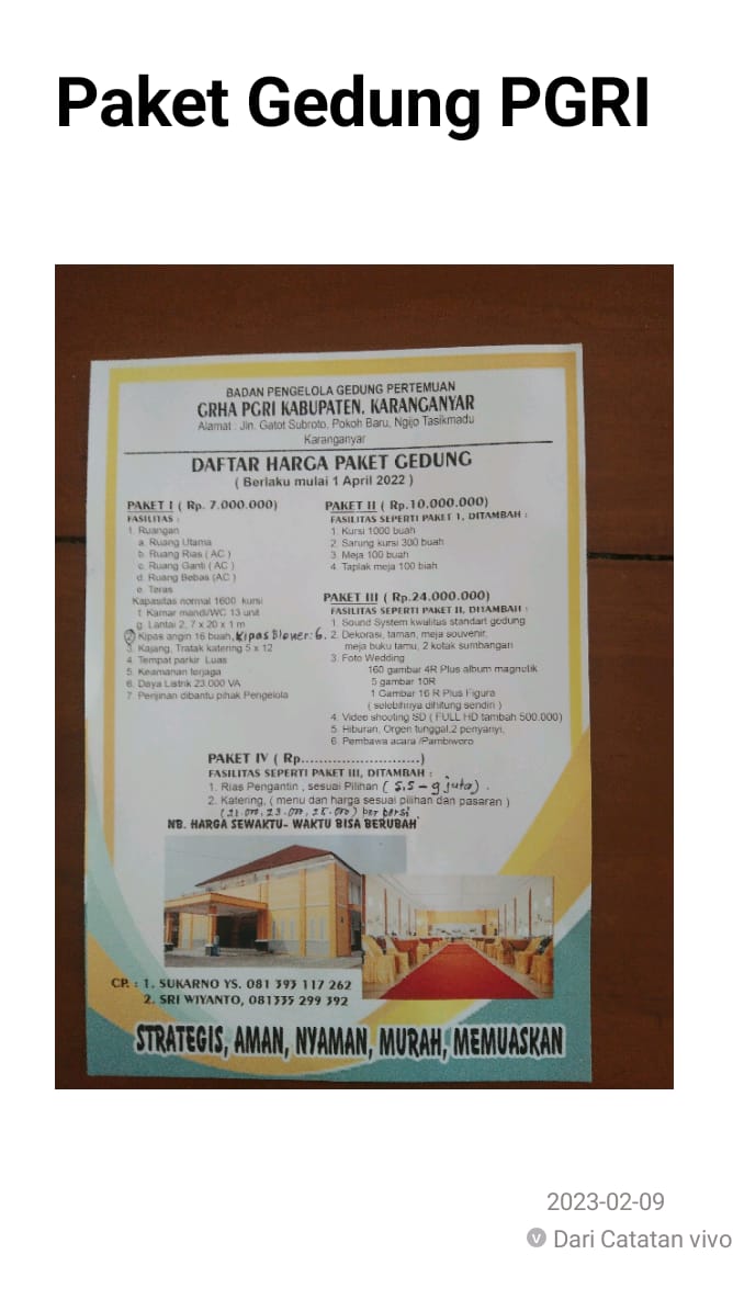 Foto vendor VENUE Graha PGRI KABUPATEN KARANGANYAR