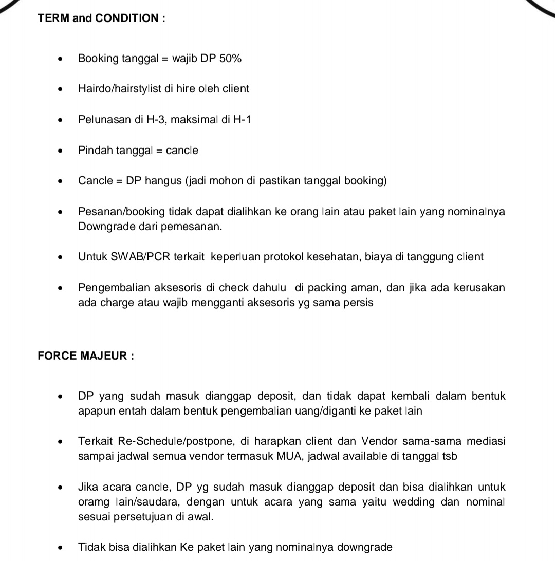 Foto vendor MUA Donnydut Paket Term and condition 
