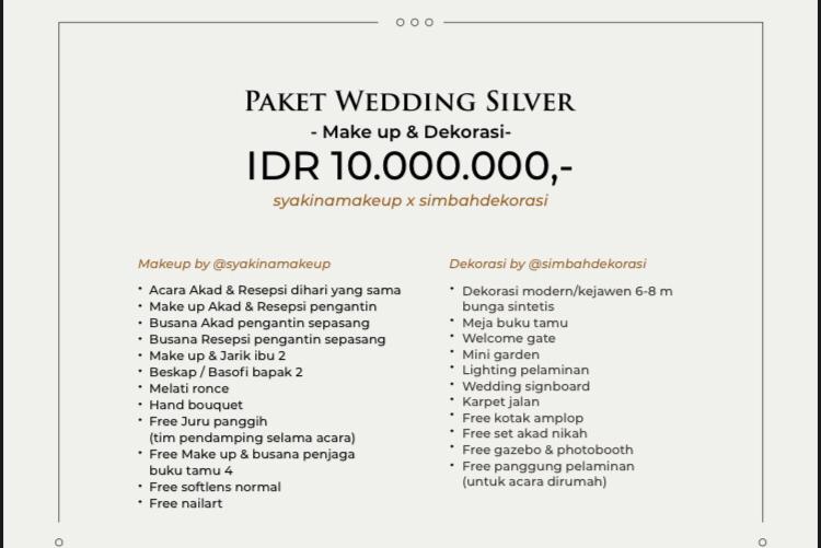 Foto vendor MUA Syakina Make Up Paket Paket Wedding Silver (mua+dekor) 