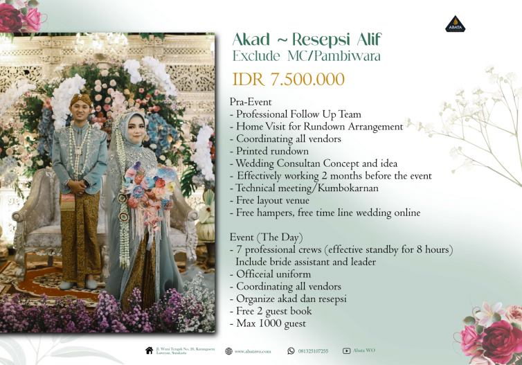 Foto vendor WO ABATA WO PRICELIST Paket AKAD - RESEPSI ALIF (EX MC/PAMBIWARA) 