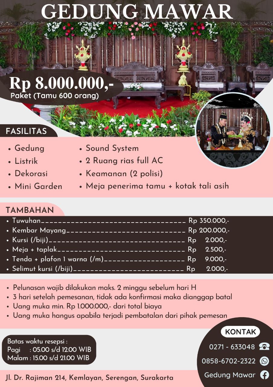 Foto vendor VENUE Gedung Mawar Paket Sewa Gedung 