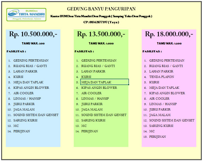 Foto vendor VENUE Gedung Ponggok Banyu Panguripan Paket Paket Wedding 