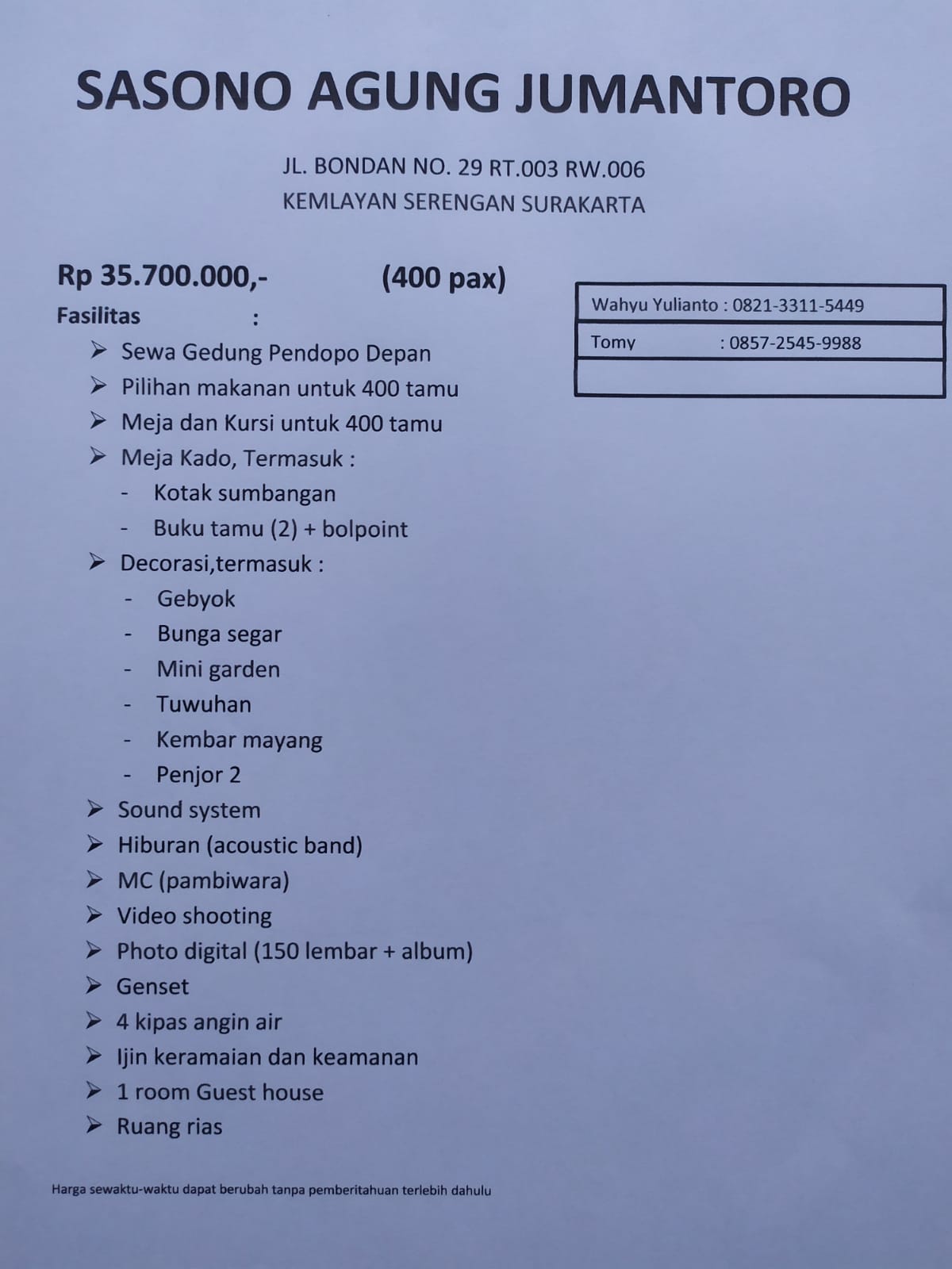 Foto vendor VENUE Sasono Agung Jumantoro Paket 400 PAX 