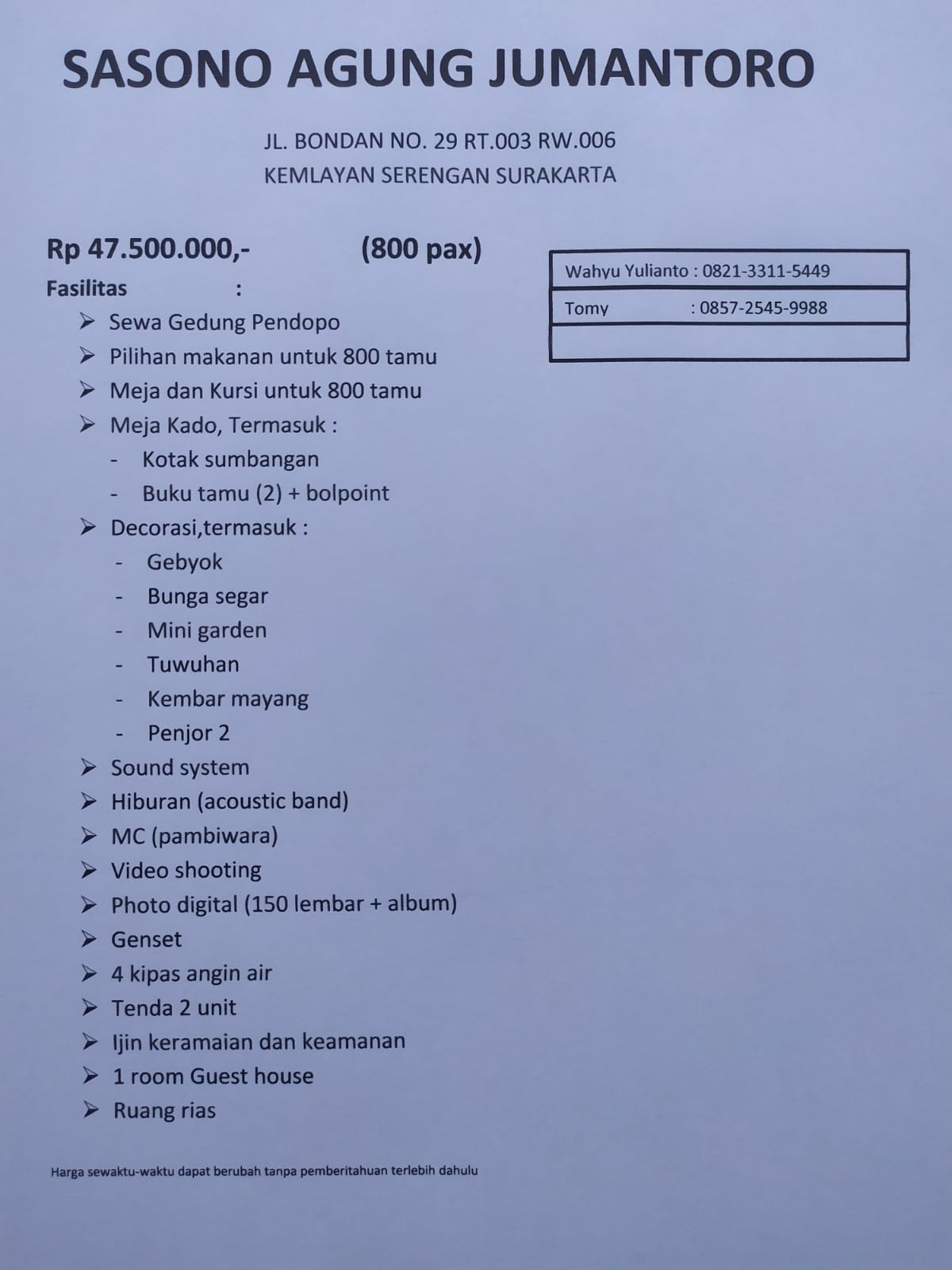 Foto vendor VENUE Sasono Agung Jumantoro Paket 800 PAX 