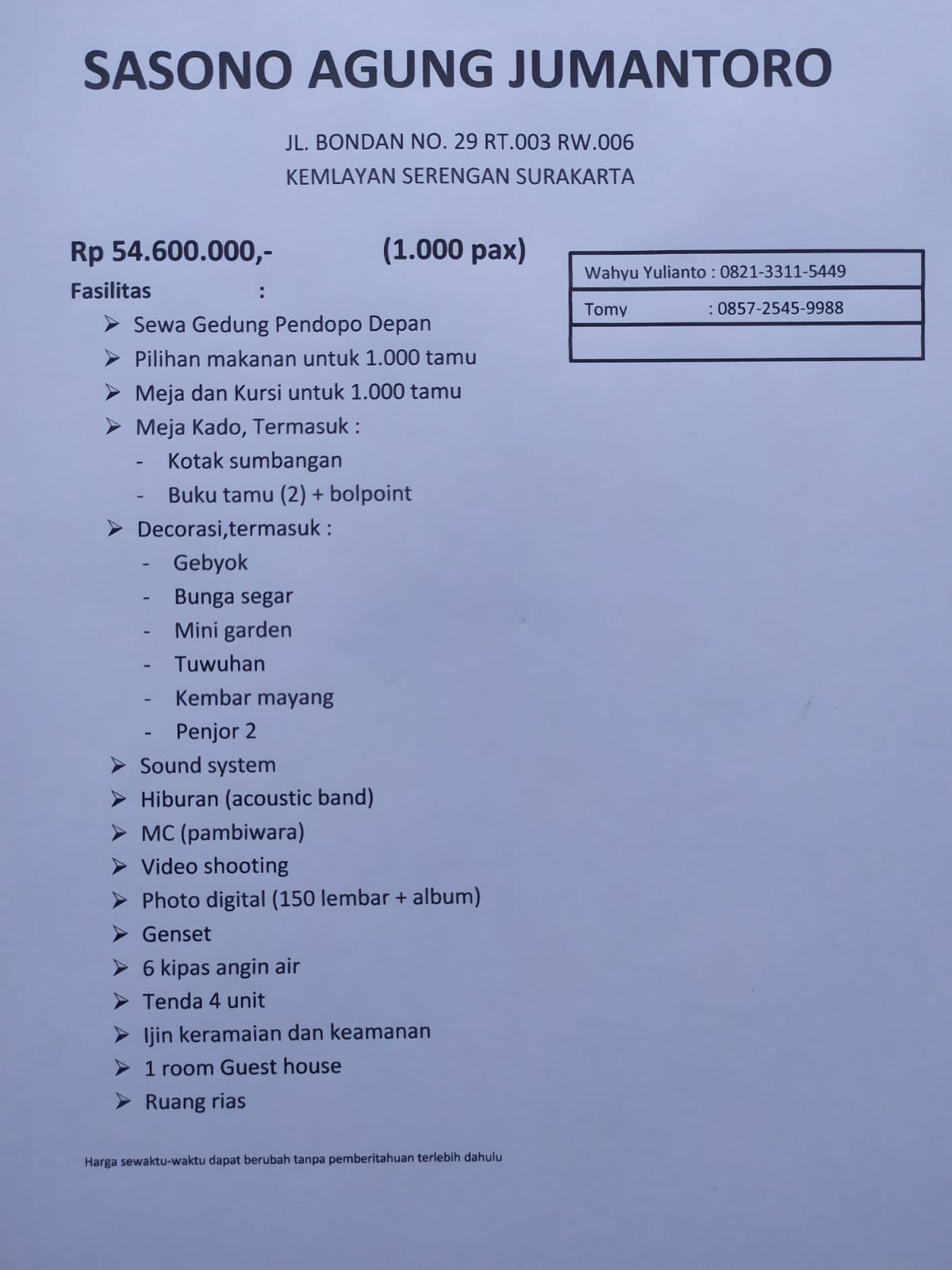 Foto vendor VENUE Sasono Agung Jumantoro Paket 1000 PAX 