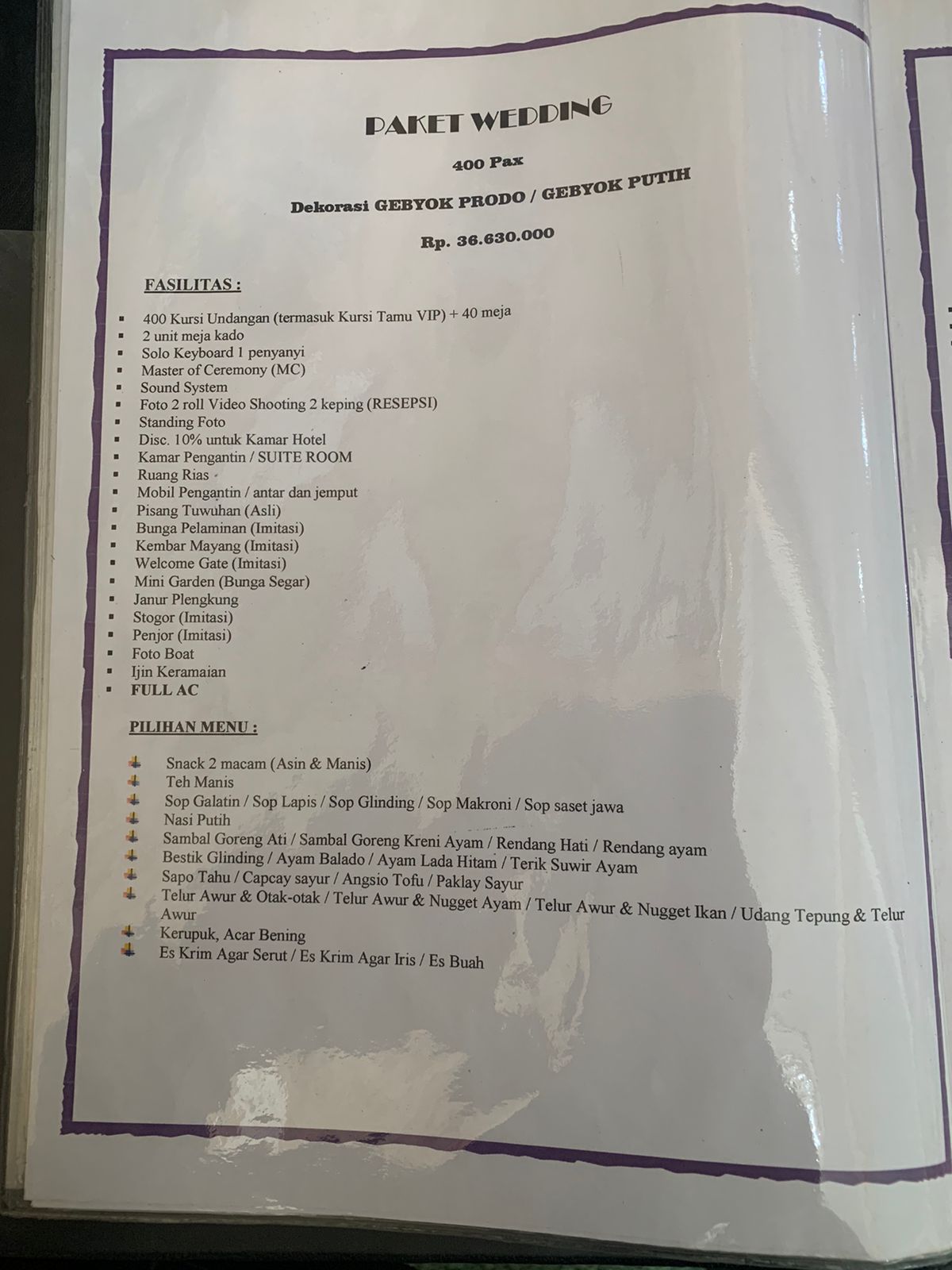 Foto vendor VENUE hotel istana hapsari  Paket paket 400 tamu  
