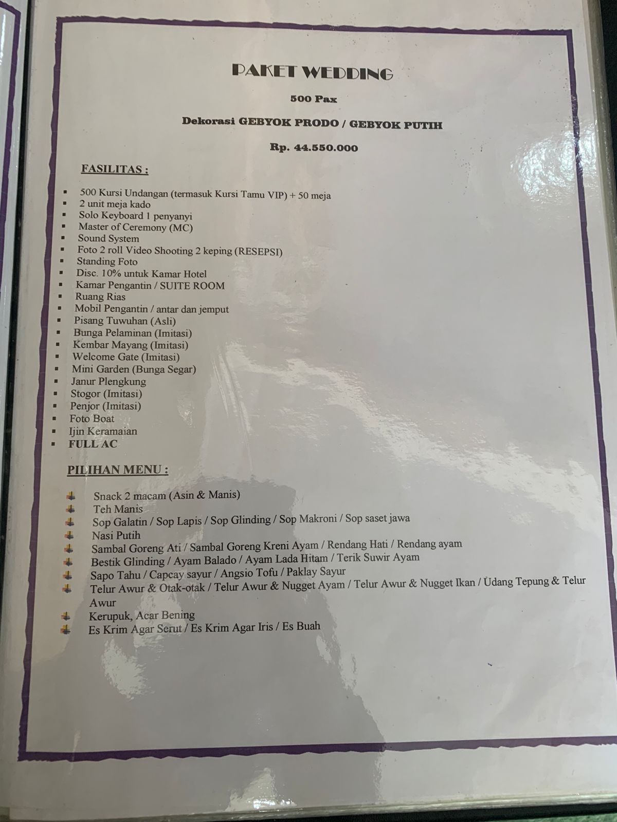 Foto vendor VENUE hotel istana hapsari  Paket paket 500 tamu  