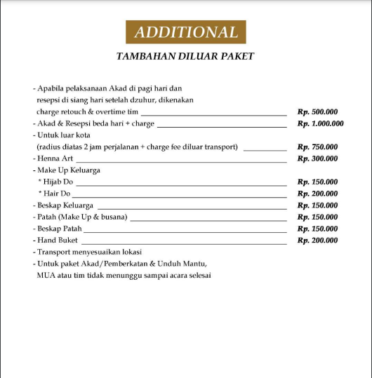 Foto vendor MUA Ridaningtyas Make Up Paket Additional - Tambahan Diluar Paket 