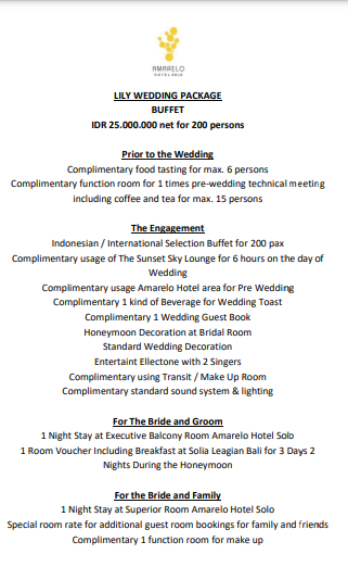 Foto vendor VENUE HOTEL AMARELO Paket LILY WEDDING PACKAGE 