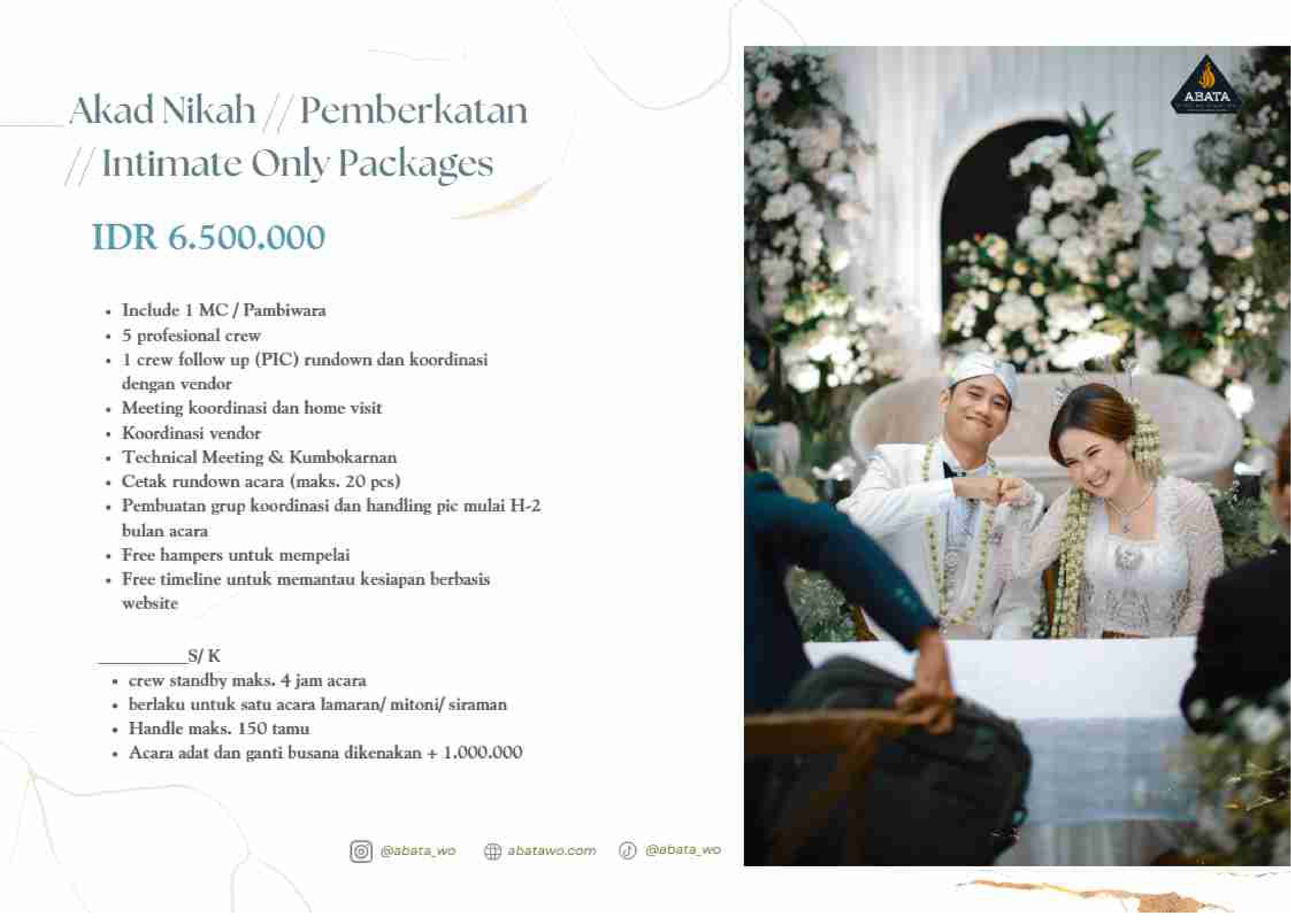 Foto vendor WO ABATA WO NEW PRICELIST Paket Akad Nikah // Pemberkatan // Intimate Only Packages 