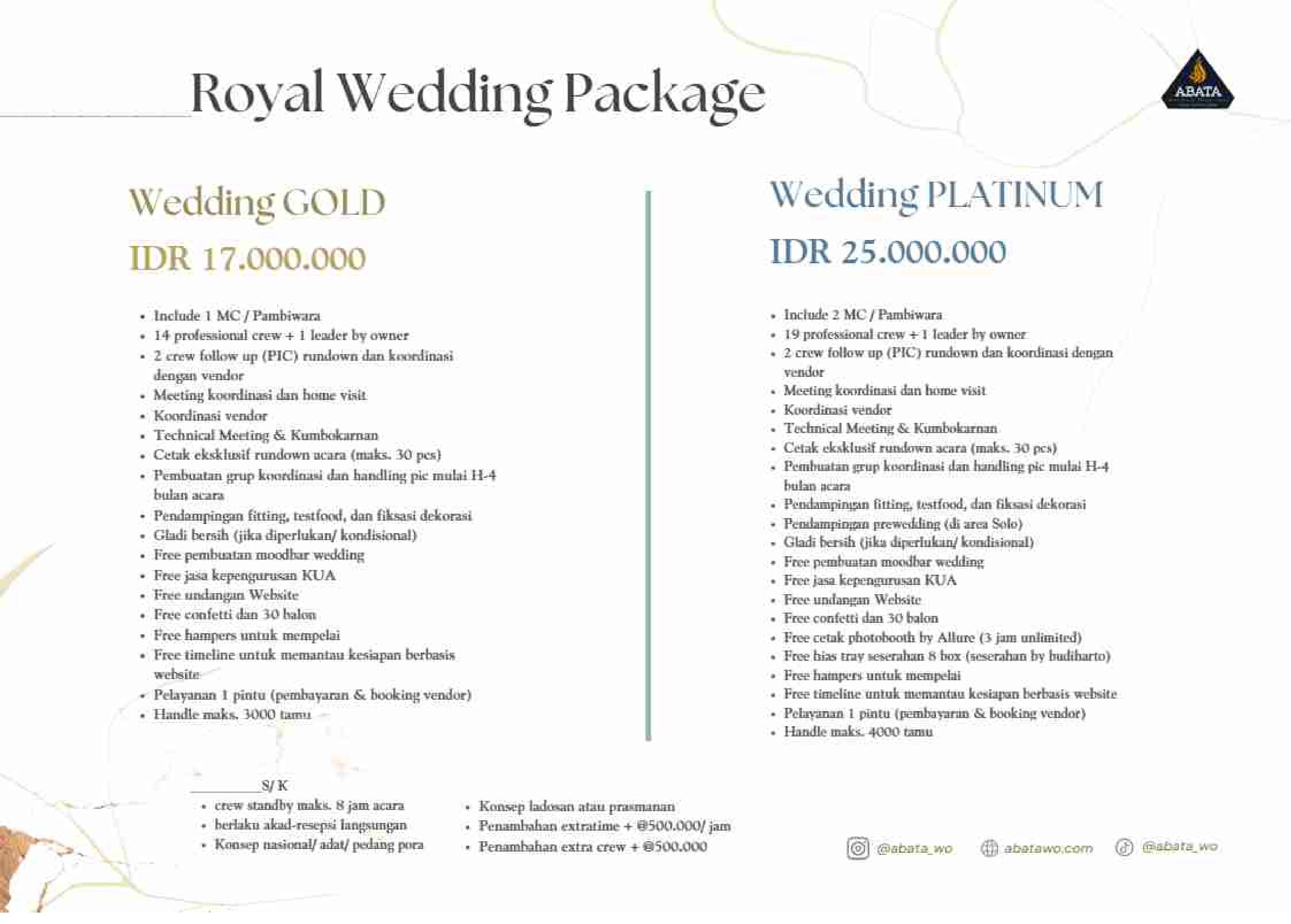 Foto vendor WO ABATA WO NEW PRICELIST Paket Royal Wedding Package - Gold 