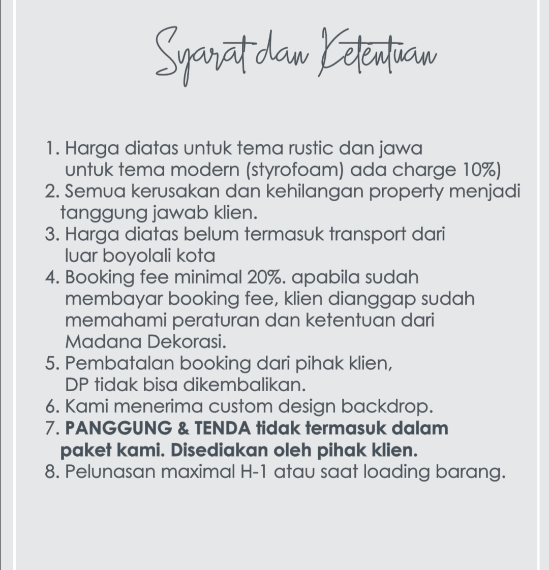 Foto vendor DEKORASI Madana Dekorasi Paket Syarat & Ketentuan 