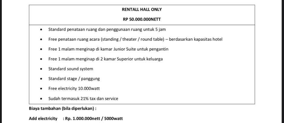 Foto vendor VENUE The Alana Hotel Paket Rental Hall 