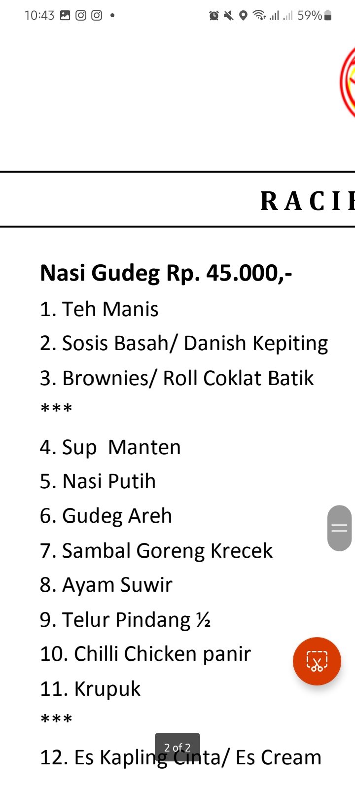 Foto vendor KATERING Chili Pari Catering Paket Racikan Spesial Nasi Gudeg 