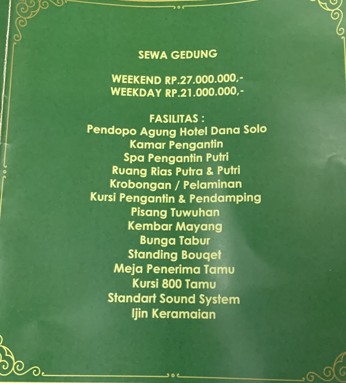 Foto vendor VENUE Hotel Dana Paket Sewa gedung - Week End 